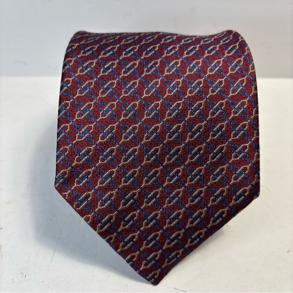 Barry of London Red Silk Tie Necktie 59" Geometric Pattern USA Made Mens Necktie